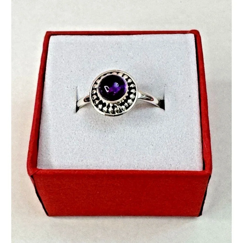 New 925 Amethyst Ring Size 8.5 – Purple Cabochon Halo